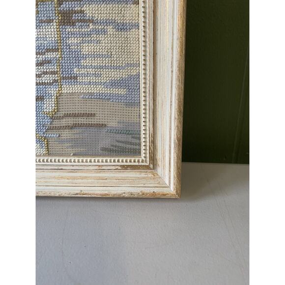 Needlepoint Artwrok Picassos Son Paul Harlequin Costume Gold Professional Frame - Picture 9 of 13